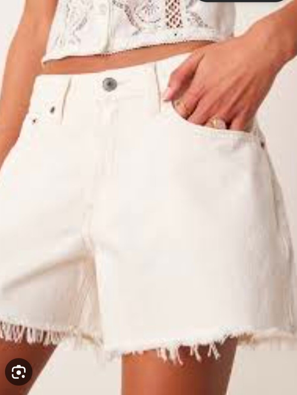 Sincerely Jules OffWhite Rae Distressed Hem Contrast Stitching Denim Shorts 9/29